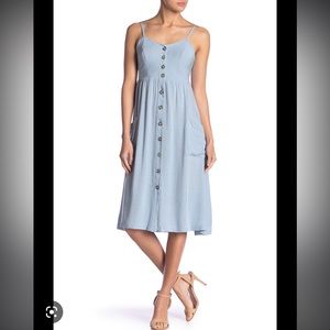 Good luck gem button front sleeveless midi dress, light blue, medium
